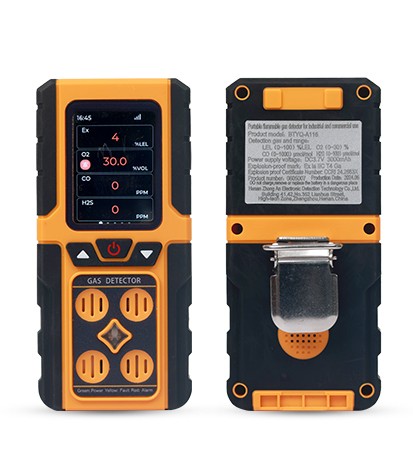 BTYQ-A116 A116 Detector de gas digital portátil 4 en 1 Unidad de mano LCD para uso industrial LEL O2 Co H2S Nh3 El detector de gas portátil